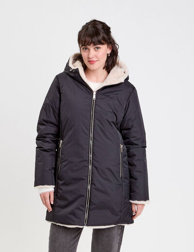 Parka réversible à capuche noir femme
