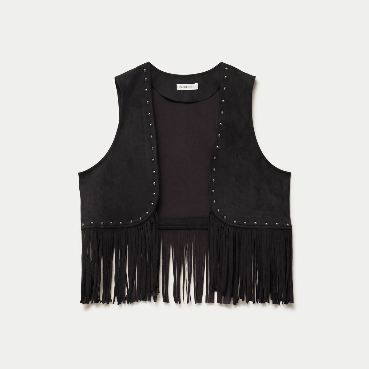 Gilet droit sans manches aspect daim noir femme