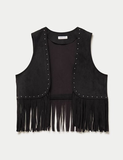 Gilet droit sans manches aspect daim noir femme