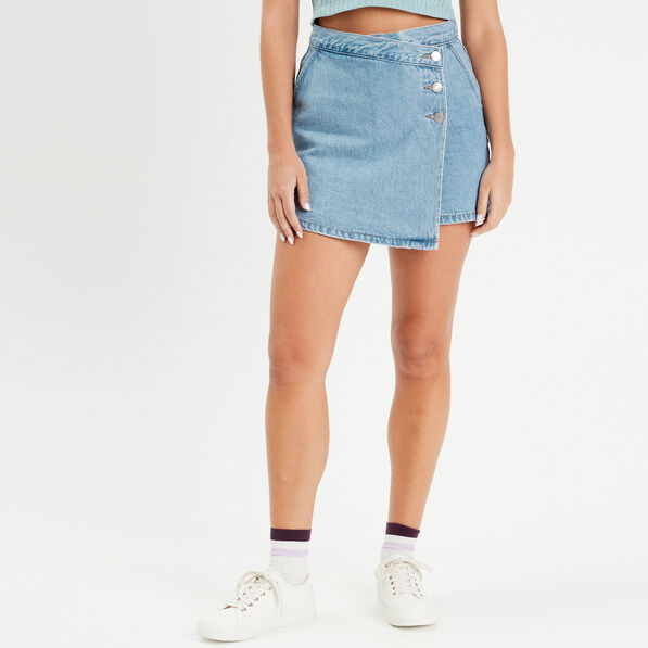 Jupe-short droite en jean denim double stone femme