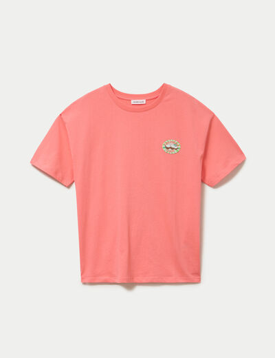 T-shirt oversize manches courtes rose corail femme