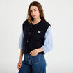 Gilet sans manches fausse fourrure bleu marine femme
