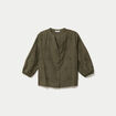 Blouse brod&eacute;e col mao manches 3/4 vert kaki femme