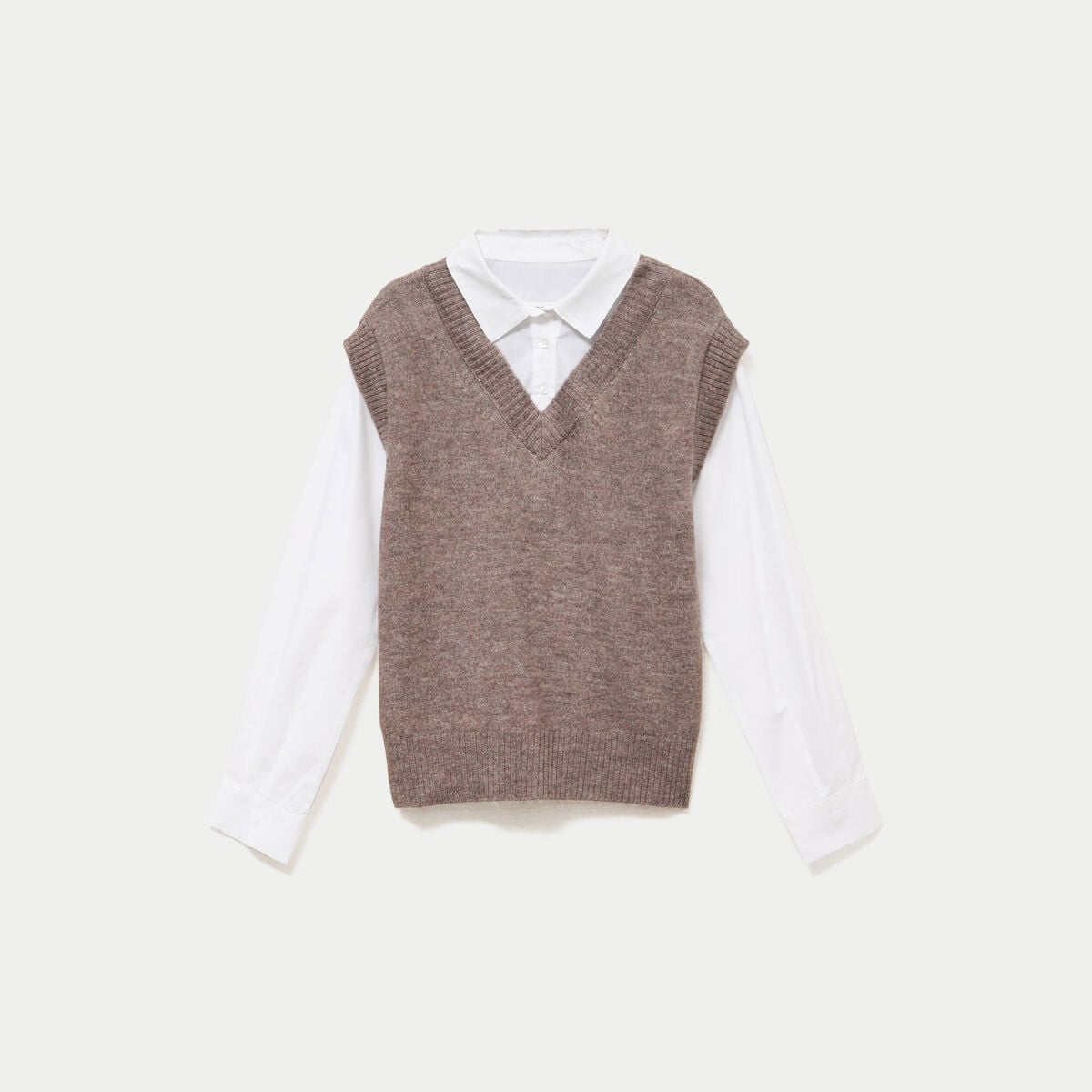 Pull chemise 2-en-1 taupe femme