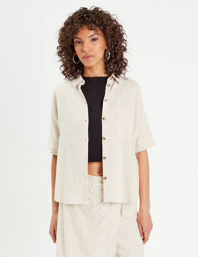 Chemise droite contenant du lin beige femme