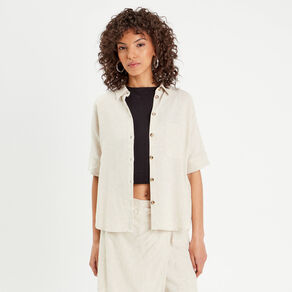 chemise droite contenant du lin beige femme Chemise droite contenant du lin beige femme
