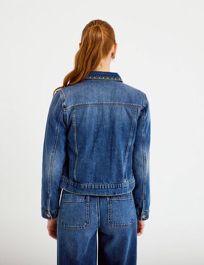 Veste en jean broderie d&eacute;tails clout&eacute;s denim double stone femme