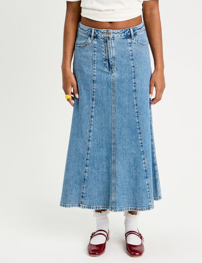 Jupe midi trapèze en jean denim double stone femme