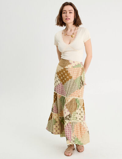 Jupe longue évasée beige femme