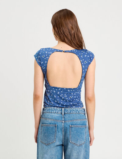Blouse dos ouvert bleu foncé femme