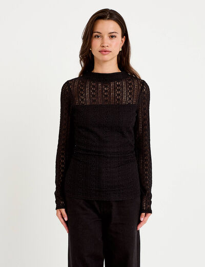Top ajust&eacute; col montant dentelle noir femme