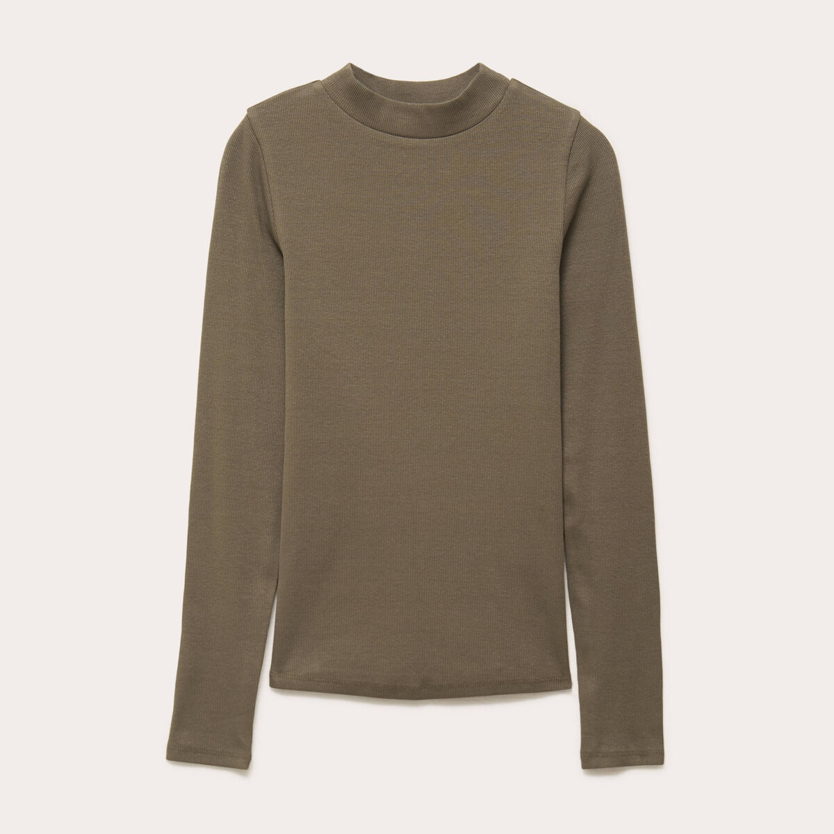 Top ajust&eacute; c&ocirc;tel&eacute; col montant vert kaki femme