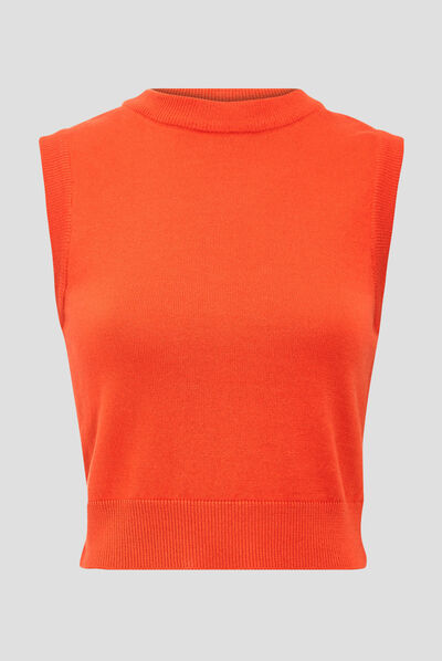 Pull débardeur sans manches orange femme