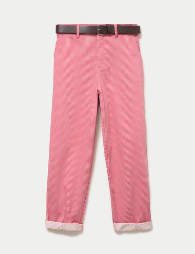 Pantalon chino 7/8&egrave;me taille &eacute;lastiqu&eacute;e rose framboise femme