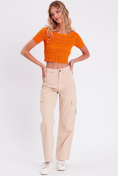 Crop top crochet orange femme