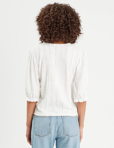 Blouse manches 3/4 nouée ecru femme