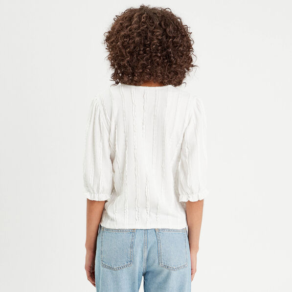 blouse manches 34 nouee ecru femme Blouse manches 3/4 nouée ecru femme