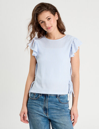 T-shirt noeuds côtés bleu femme