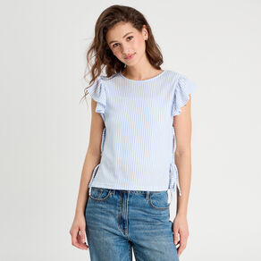 t shirt noeuds cotes bleu femme T-shirt noeuds côtés bleu femme