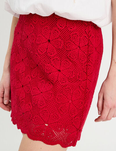 Jupe évasée effet macramé rouge femme