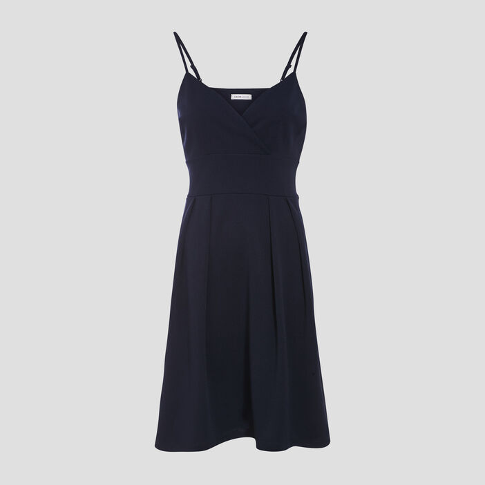 Robe évasée avec bretelles bleu marine femme