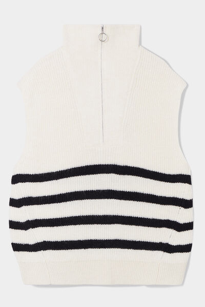 Pull col camionneur zippé ecru femme