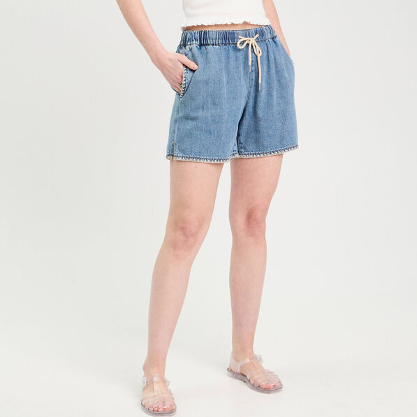 short flare brode en jean denim double stone femme Short flare brodé en jean denim double stone femme