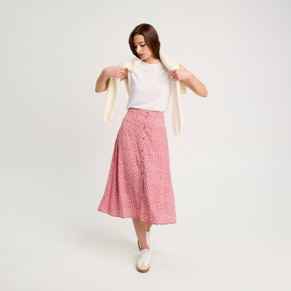 Jupe midi droite boutonnée rose femme