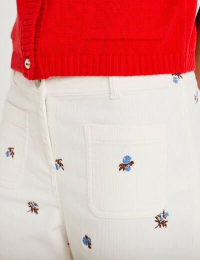 Pantalon wide leg taille haute velours blanc femme