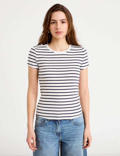 T-shirt c&ocirc;tel&eacute; ajust&eacute; blanc femme