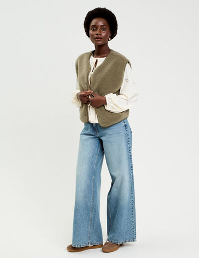 Gilet sans manches effet polaire vert kaki femme