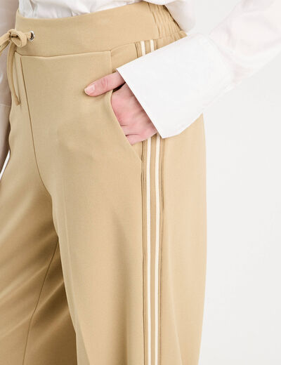 Pantalon large élastiqué beige femme