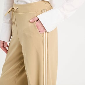 pantalon large elastique beige femme Pantalon large élastiqué beige femme