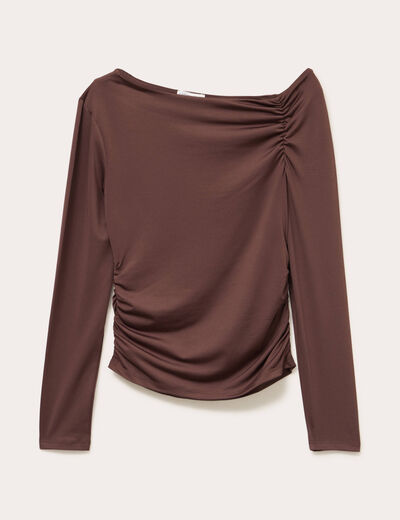 T-shirt ajust&eacute; manches longues marron fonc&eacute; femme