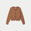 Gilet col rond manches longues avec lien camel femme