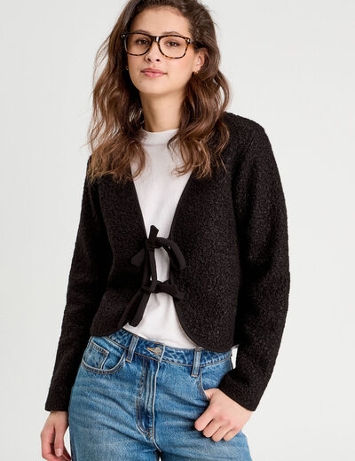 Gilet effet polaire noué noir femme