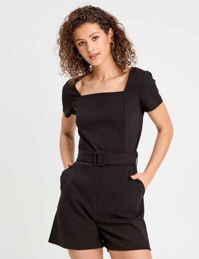 Combishort ceinturée noir femme