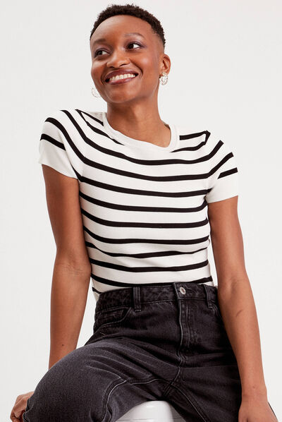 Pull avec manches courtes blanc femme