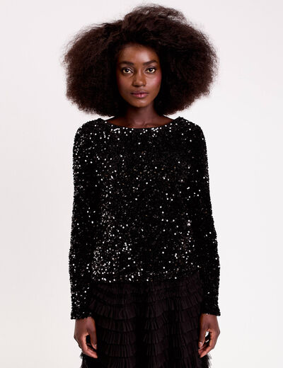 Blouse &agrave; sequins dos nou&eacute; noir femme