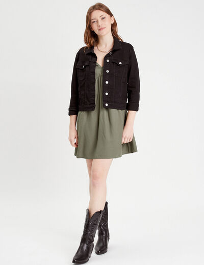Robe évasée manches longues vert kaki femme