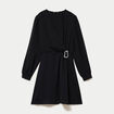 Robe courte &eacute;vas&eacute;e col v manches longues noir femme
