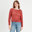 Pull crochet manches longues vieux rose femme
