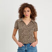 Blouse col polo beige clair femme
