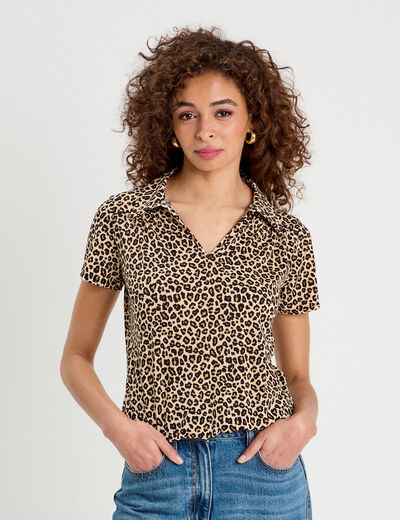 Blouse col polo beige clair femme