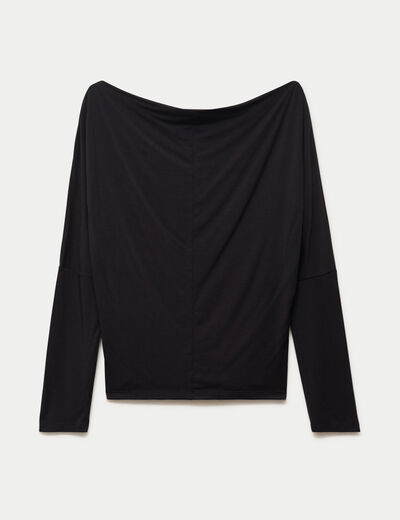 T-shirt col bateau manches longues noir femme