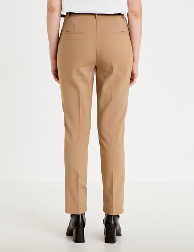 Pantalon cigarette ceintur&eacute; beige femme