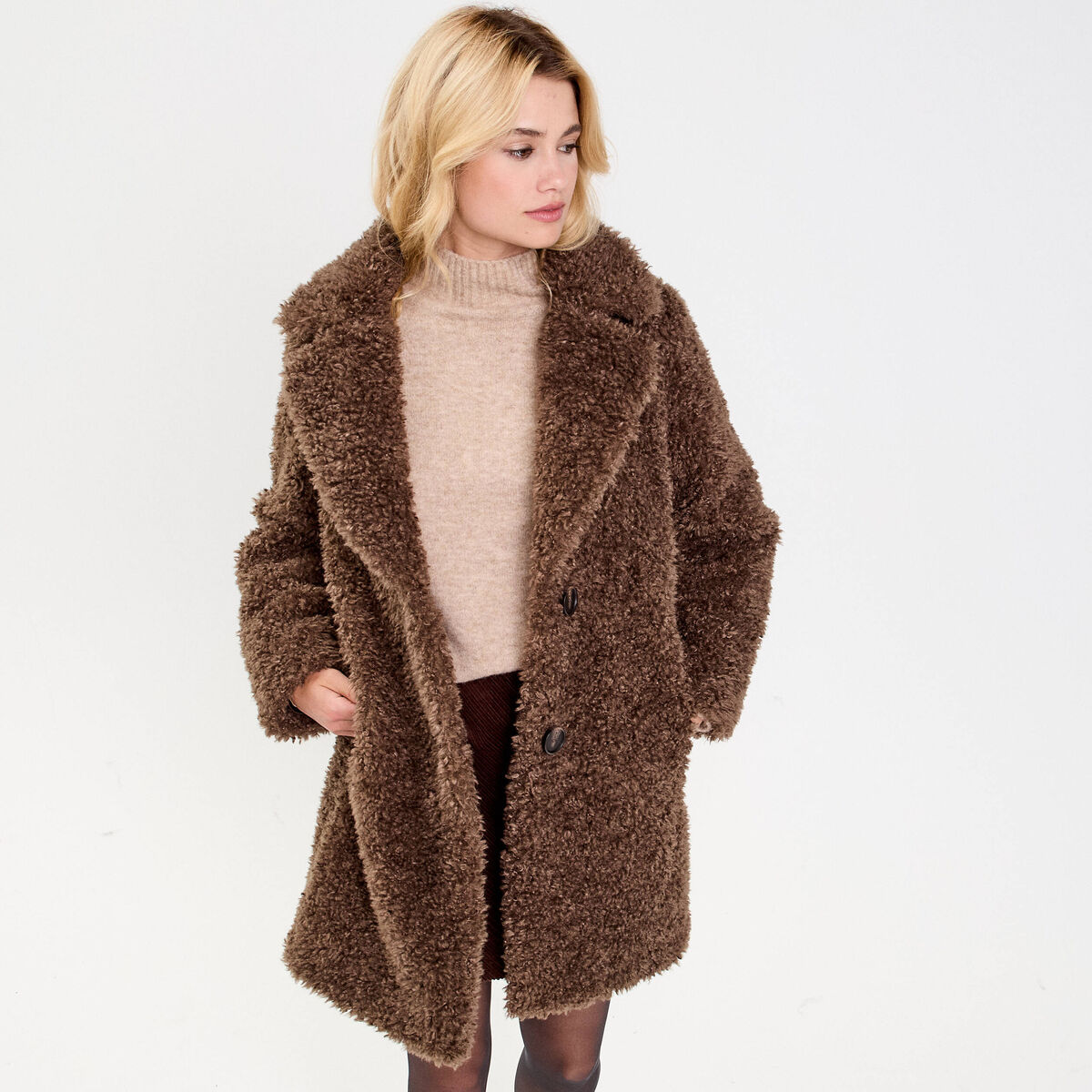 Manteau fausse fourrure marron femme