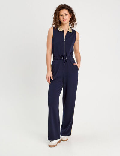 Combinaison pantalon zippée bleu marine femme