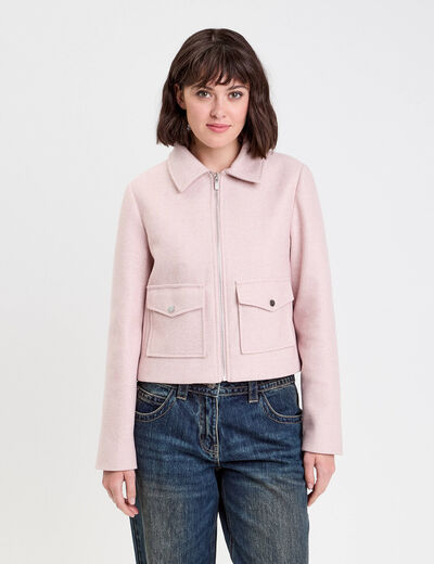 Veste zippée rose poudrée femme
