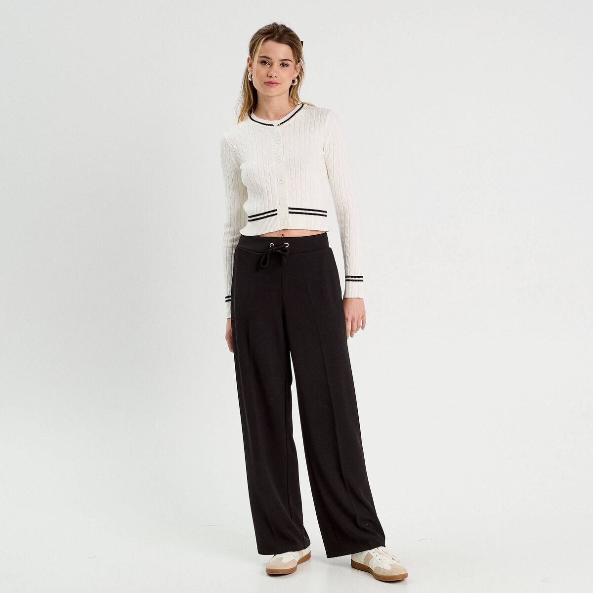 Gilet manches longues ajusté ecru femme